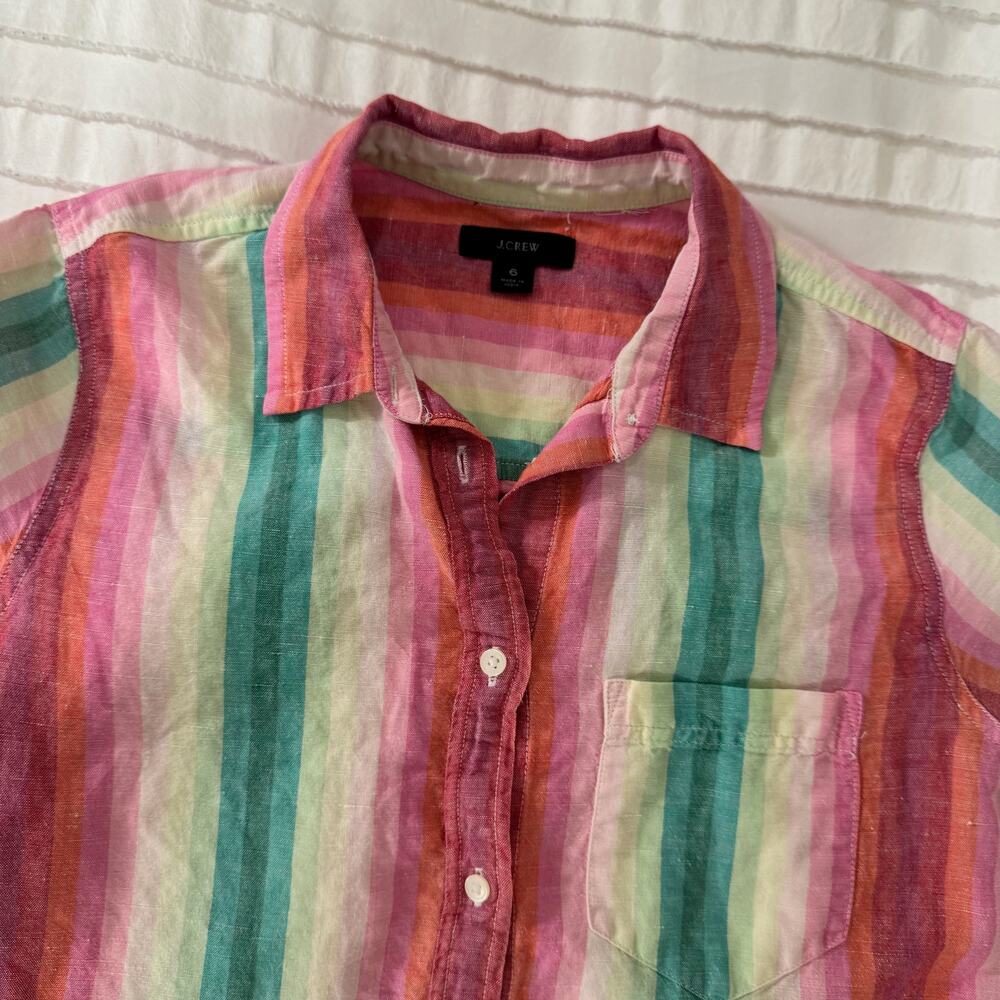 J.Crew Striped Linen Shirt Women's 6 Coastal Grandmother Retro 70s Vacation Boho - Picture 15 of 16